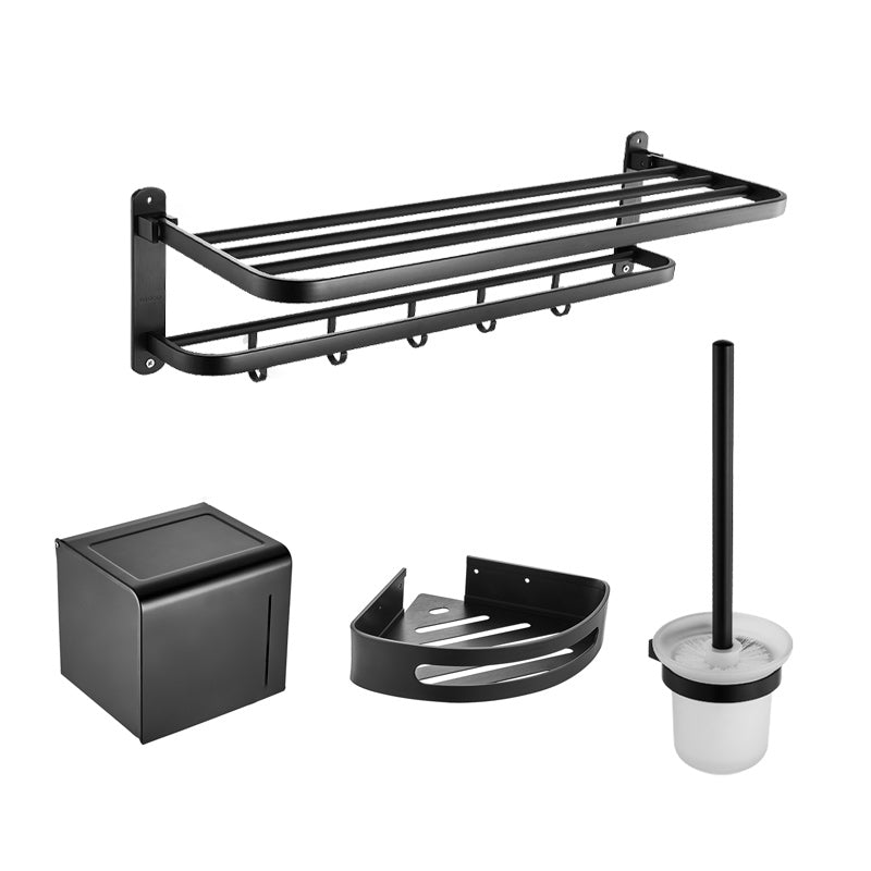 Modern Bathroom Accessory Set Metal Bathroom Hardware in Matte Black 4-Piece Set Clearhalo 'Bathroom Hardware Sets' 'Bathroom Hardware' 'Bathroom Remodel & Bathroom Fixtures' 'bathroom_hardware_sets' 'Home Improvement' 'home_improvement' 'home_improvement_bathroom_hardware_sets' 7159802