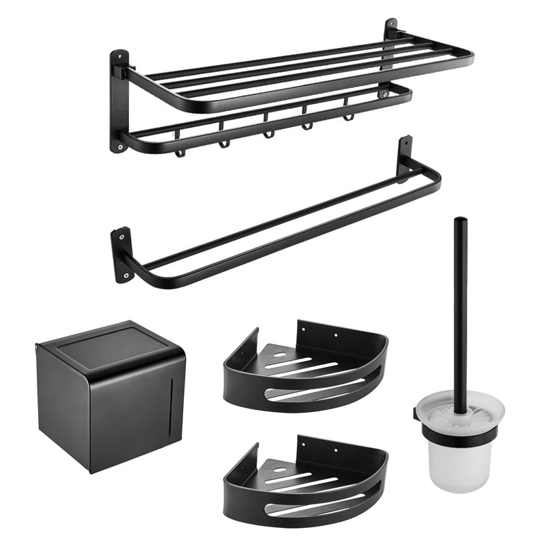 Modern Bathroom Accessory Set Metal Bathroom Hardware in Matte Black 6-Piece Set Clearhalo 'Bathroom Hardware Sets' 'Bathroom Hardware' 'Bathroom Remodel & Bathroom Fixtures' 'bathroom_hardware_sets' 'Home Improvement' 'home_improvement' 'home_improvement_bathroom_hardware_sets' 7159803