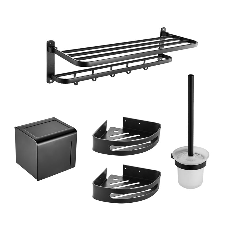 Modern Bathroom Accessory Set Metal Bathroom Hardware in Matte Black 5 piece Set Clearhalo 'Bathroom Hardware Sets' 'Bathroom Hardware' 'Bathroom Remodel & Bathroom Fixtures' 'bathroom_hardware_sets' 'Home Improvement' 'home_improvement' 'home_improvement_bathroom_hardware_sets' 7159805