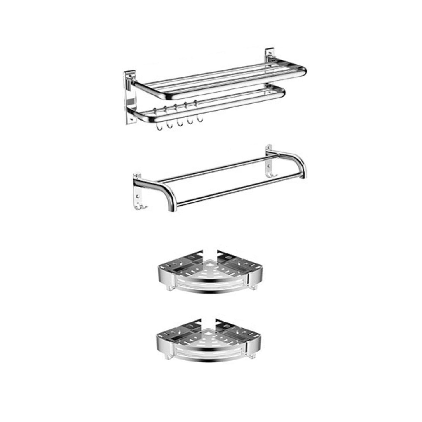 Modern Bathroom Accessory as Individualor as a Set Polished Chrome Bathroom Set 4-Piece Set (Towel Bar) Clearhalo 'Bathroom Hardware Sets' 'Bathroom Hardware' 'Bathroom Remodel & Bathroom Fixtures' 'bathroom_hardware_sets' 'Home Improvement' 'home_improvement' 'home_improvement_bathroom_hardware_sets' 7159831