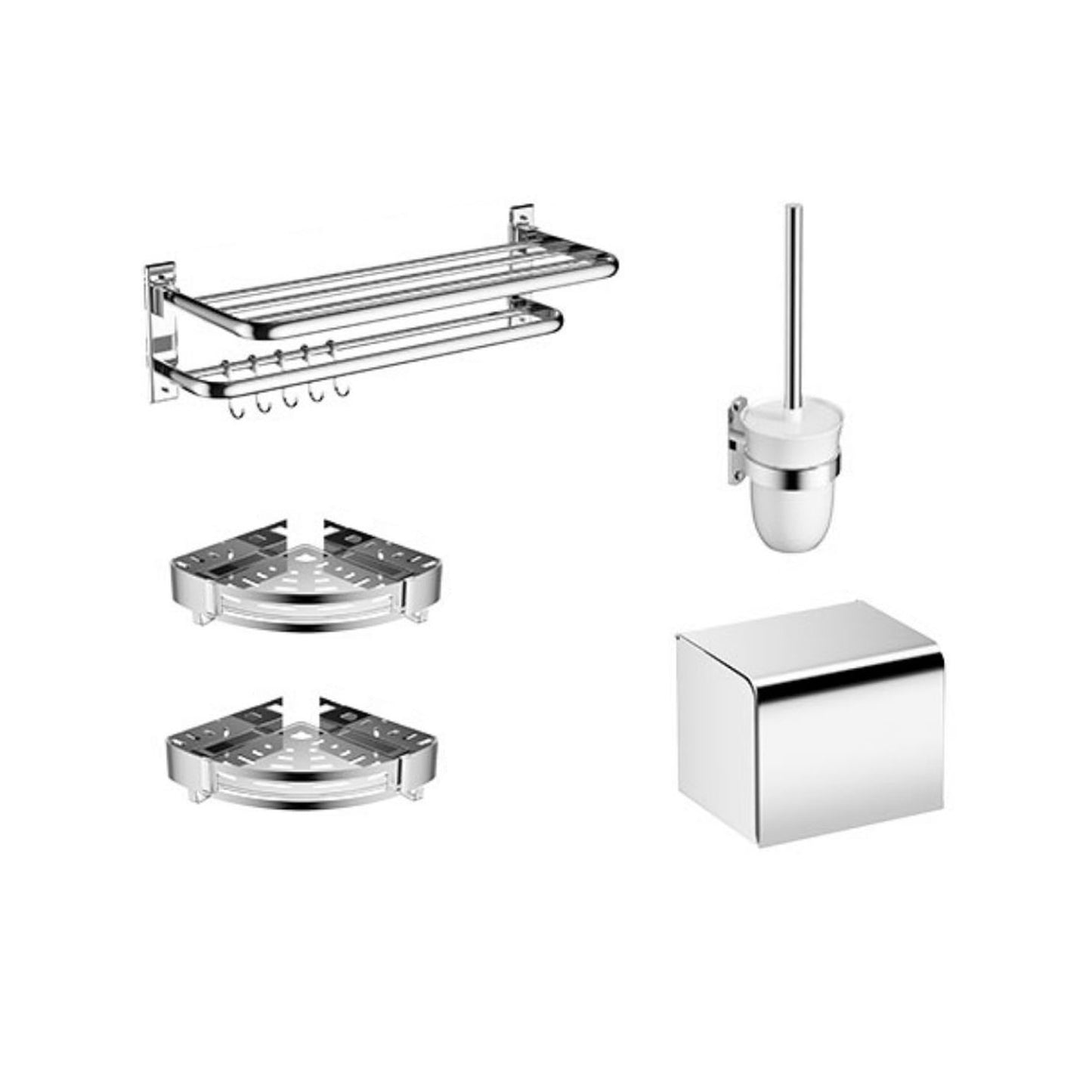 Modern Bathroom Accessory as Individualor as a Set Polished Chrome Bathroom Set 5-Piece Set (Toilet Brush) Clearhalo 'Bathroom Hardware Sets' 'Bathroom Hardware' 'Bathroom Remodel & Bathroom Fixtures' 'bathroom_hardware_sets' 'Home Improvement' 'home_improvement' 'home_improvement_bathroom_hardware_sets' 7159835