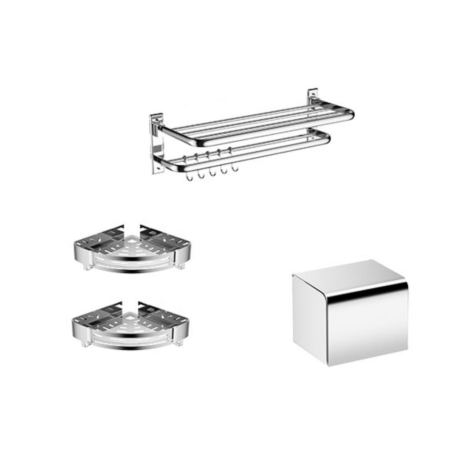 Modern Bathroom Accessory as Individualor as a Set Polished Chrome Bathroom Set 4-Piece Set (Toilet Paper Holder) Clearhalo 'Bathroom Hardware Sets' 'Bathroom Hardware' 'Bathroom Remodel & Bathroom Fixtures' 'bathroom_hardware_sets' 'Home Improvement' 'home_improvement' 'home_improvement_bathroom_hardware_sets' 7159836