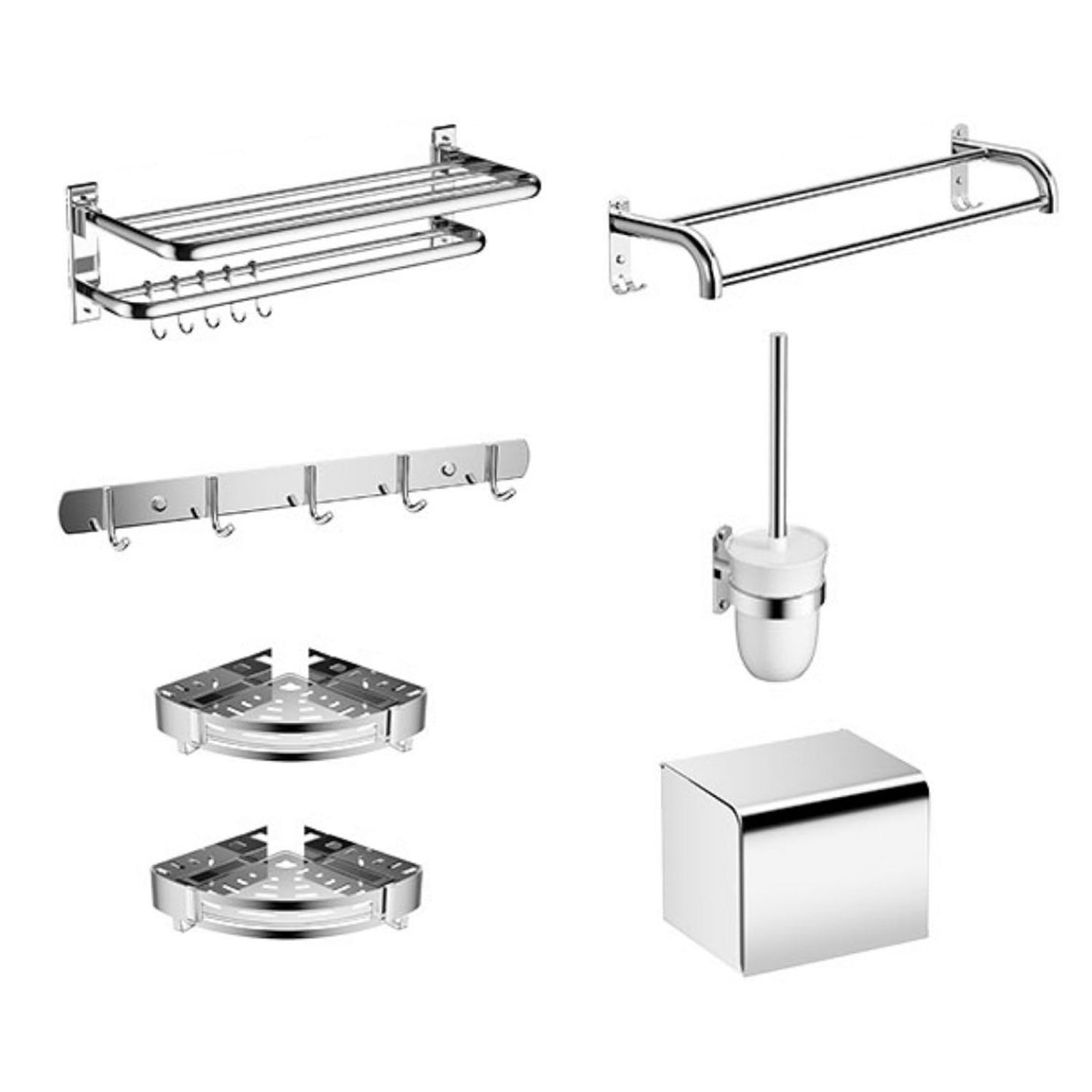 Modern Bathroom Accessory as Individualor as a Set Polished Chrome Bathroom Set 7-Piece Set Clearhalo 'Bathroom Hardware Sets' 'Bathroom Hardware' 'Bathroom Remodel & Bathroom Fixtures' 'bathroom_hardware_sets' 'Home Improvement' 'home_improvement' 'home_improvement_bathroom_hardware_sets' 7159838