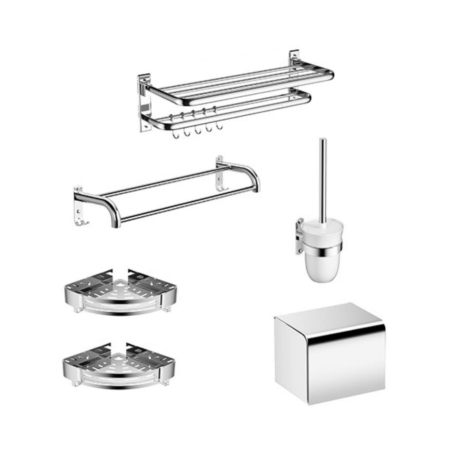 Modern Bathroom Accessory as Individualor as a Set Polished Chrome Bathroom Set 6-Piece Set Clearhalo 'Bathroom Hardware Sets' 'Bathroom Hardware' 'Bathroom Remodel & Bathroom Fixtures' 'bathroom_hardware_sets' 'Home Improvement' 'home_improvement' 'home_improvement_bathroom_hardware_sets' 7159840