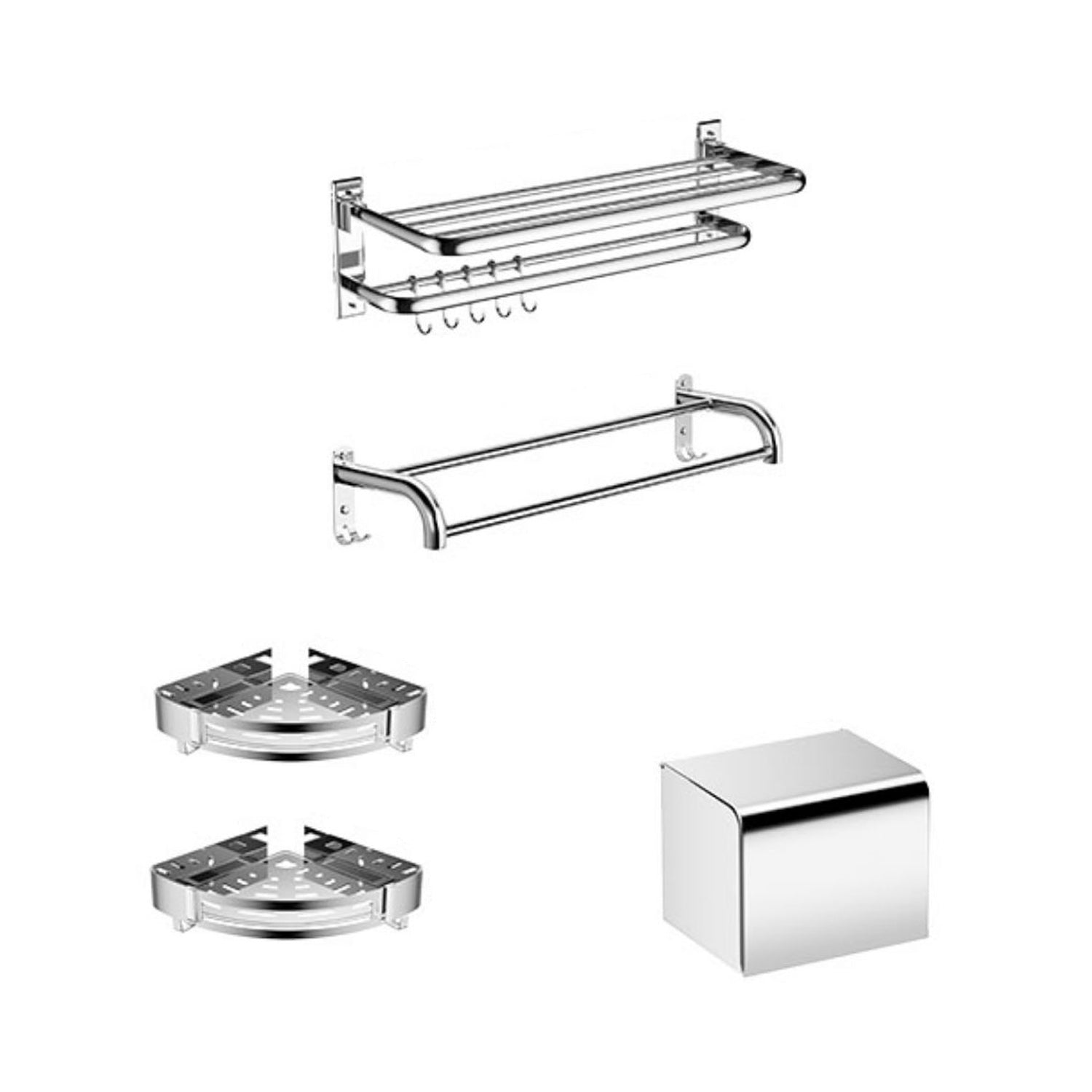 Modern Bathroom Accessory as Individualor as a Set Polished Chrome Bathroom Set 5-Piece Set (Towel Bar) Clearhalo 'Bathroom Hardware Sets' 'Bathroom Hardware' 'Bathroom Remodel & Bathroom Fixtures' 'bathroom_hardware_sets' 'Home Improvement' 'home_improvement' 'home_improvement_bathroom_hardware_sets' 7159847