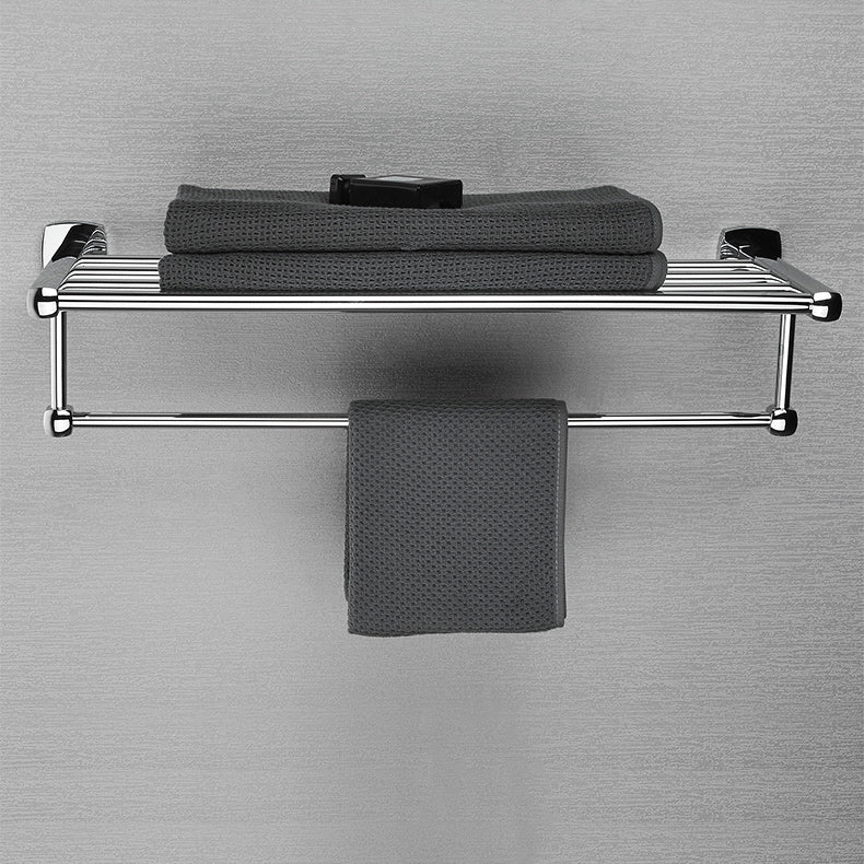 Polished Chrome Modernism Bathroom Accessory Set Bath Shelf/ Towel Bar/Robe Hooks Included Clearhalo 'Bathroom Hardware Sets' 'Bathroom Hardware' 'Bathroom Remodel & Bathroom Fixtures' 'bathroom_hardware_sets' 'Home Improvement' 'home_improvement' 'home_improvement_bathroom_hardware_sets' 7159860