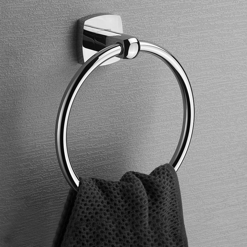 Polished Chrome Modernism Bathroom Accessory Set Bath Shelf/ Towel Bar/Robe Hooks Included Towel Ring Clearhalo 'Bathroom Hardware Sets' 'Bathroom Hardware' 'Bathroom Remodel & Bathroom Fixtures' 'bathroom_hardware_sets' 'Home Improvement' 'home_improvement' 'home_improvement_bathroom_hardware_sets' 7159861