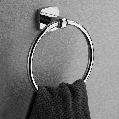 Polished Chrome Modernism Bathroom Accessory Set Bath Shelf/ Towel Bar/Robe Hooks Included Towel Ring Clearhalo 'Bathroom Hardware Sets' 'Bathroom Hardware' 'Bathroom Remodel & Bathroom Fixtures' 'bathroom_hardware_sets' 'Home Improvement' 'home_improvement' 'home_improvement_bathroom_hardware_sets' 7159861