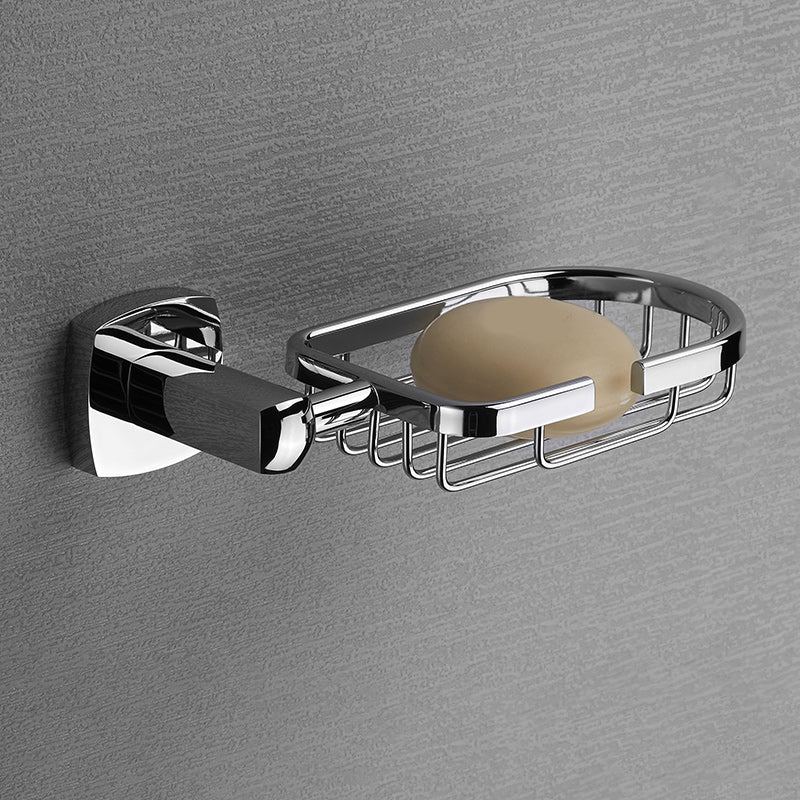 Polished Chrome Modernism Bathroom Accessory Set Bath Shelf/ Towel Bar/Robe Hooks Included Soap Dish Clearhalo 'Bathroom Hardware Sets' 'Bathroom Hardware' 'Bathroom Remodel & Bathroom Fixtures' 'bathroom_hardware_sets' 'Home Improvement' 'home_improvement' 'home_improvement_bathroom_hardware_sets' 7159863