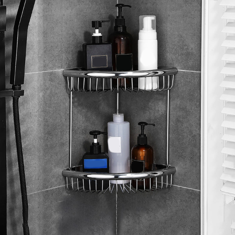 Polished Chrome Modernism Bathroom Accessory Set Bath Shelf/ Towel Bar/Robe Hooks Included Double Layer Triangle Bath Shelves Clearhalo 'Bathroom Hardware Sets' 'Bathroom Hardware' 'Bathroom Remodel & Bathroom Fixtures' 'bathroom_hardware_sets' 'Home Improvement' 'home_improvement' 'home_improvement_bathroom_hardware_sets' 7159877