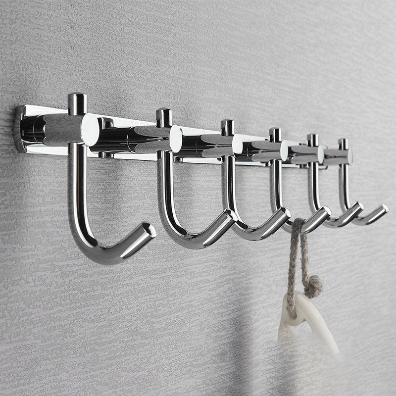 Polished Chrome Modernism Bathroom Accessory Set Bath Shelf/ Towel Bar/Robe Hooks Included Row Hook (6 Rows) Clearhalo 'Bathroom Hardware Sets' 'Bathroom Hardware' 'Bathroom Remodel & Bathroom Fixtures' 'bathroom_hardware_sets' 'Home Improvement' 'home_improvement' 'home_improvement_bathroom_hardware_sets' 7159878