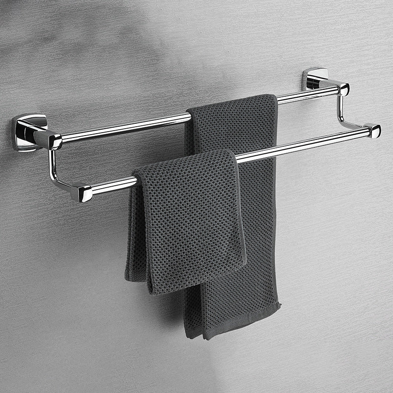 Polished Chrome Modernism Bathroom Accessory Set Bath Shelf/ Towel Bar/Robe Hooks Included Double Layer Towel Bar Clearhalo 'Bathroom Hardware Sets' 'Bathroom Hardware' 'Bathroom Remodel & Bathroom Fixtures' 'bathroom_hardware_sets' 'Home Improvement' 'home_improvement' 'home_improvement_bathroom_hardware_sets' 7159882