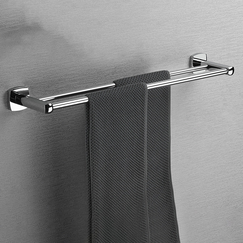 Polished Chrome Modernism Bathroom Accessory Set Bath Shelf/ Towel Bar/Robe Hooks Included Double Bars Towel Bar (24"L) Clearhalo 'Bathroom Hardware Sets' 'Bathroom Hardware' 'Bathroom Remodel & Bathroom Fixtures' 'bathroom_hardware_sets' 'Home Improvement' 'home_improvement' 'home_improvement_bathroom_hardware_sets' 7159885