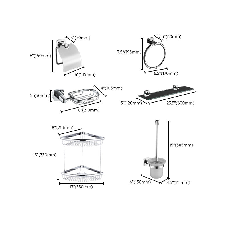 Polished Chrome Modernism Bathroom Accessory Set Bath Shelf/ Towel Bar/Robe Hooks Included Clearhalo 'Bathroom Hardware Sets' 'Bathroom Hardware' 'Bathroom Remodel & Bathroom Fixtures' 'bathroom_hardware_sets' 'Home Improvement' 'home_improvement' 'home_improvement_bathroom_hardware_sets' 7159889