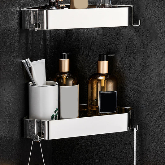 Contemporary Triangle Bath Shelf Stainless Steel Bathroom Set with Robe Hooks Clearhalo 'Bathroom Hardware Sets' 'Bathroom Hardware' 'Bathroom Remodel & Bathroom Fixtures' 'bathroom_hardware_sets' 'Home Improvement' 'home_improvement' 'home_improvement_bathroom_hardware_sets' 7159913