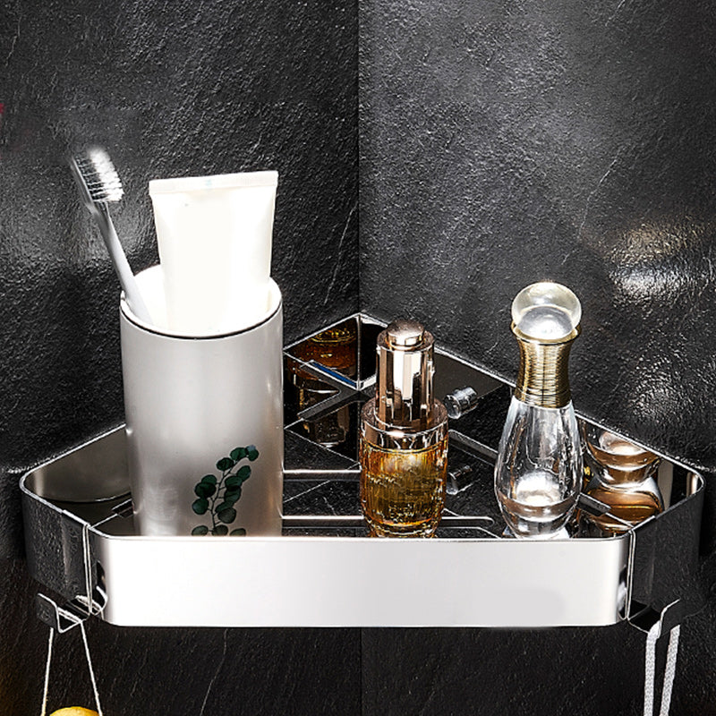 Contemporary Triangle Bath Shelf Stainless Steel Bathroom Set with Robe Hooks Chrome 1 Piece Clearhalo 'Bathroom Hardware Sets' 'Bathroom Hardware' 'Bathroom Remodel & Bathroom Fixtures' 'bathroom_hardware_sets' 'Home Improvement' 'home_improvement' 'home_improvement_bathroom_hardware_sets' 7159933