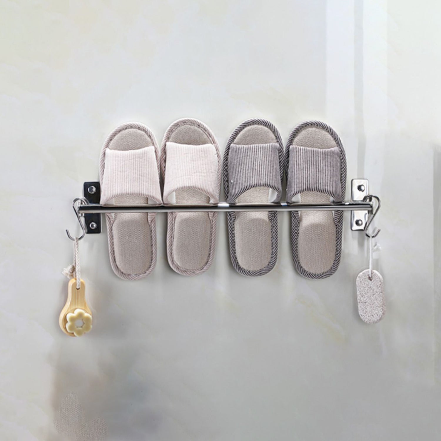 3-Piece Stainless Steel Bathroom Accessory Set Modern Chrome Slipper Stand Clearhalo 'Bathroom Hardware Sets' 'Bathroom Hardware' 'Bathroom Remodel & Bathroom Fixtures' 'bathroom_hardware_sets' 'Home Improvement' 'home_improvement' 'home_improvement_bathroom_hardware_sets' 7159941