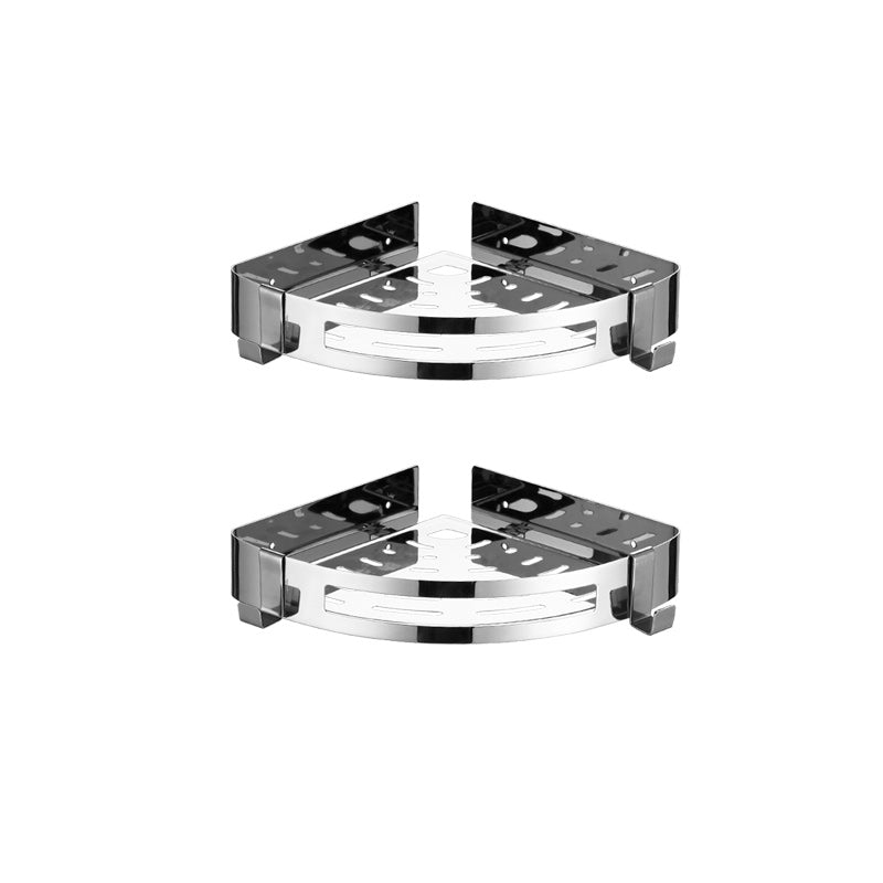 Modern Stainless Steel Bathroom Accessory Set Rectangular & Triangle Bath Shelf Chrome 2 Piece Set Clearhalo 'Bathroom Hardware Sets' 'Bathroom Hardware' 'Bathroom Remodel & Bathroom Fixtures' 'bathroom_hardware_sets' 'Home Improvement' 'home_improvement' 'home_improvement_bathroom_hardware_sets' 7159984