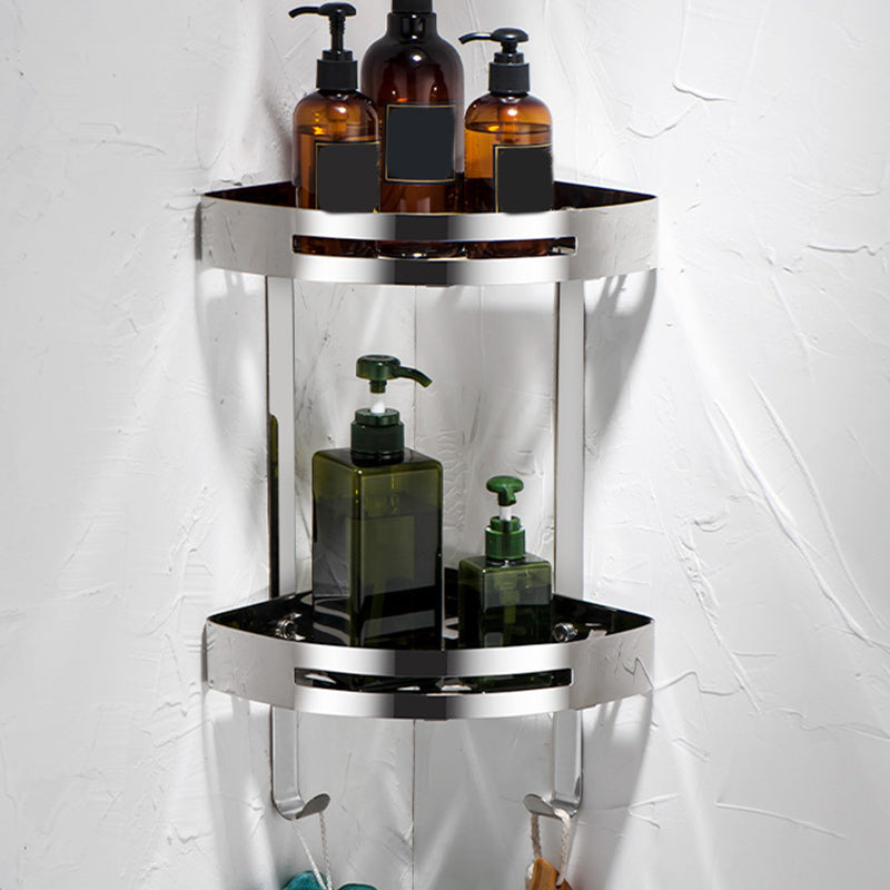 Modern Stainless Steel Bathroom Accessory Set Rectangular & Triangle Bath Shelf 17" Chrome 1 Piece Clearhalo 'Bathroom Hardware Sets' 'Bathroom Hardware' 'Bathroom Remodel & Bathroom Fixtures' 'bathroom_hardware_sets' 'Home Improvement' 'home_improvement' 'home_improvement_bathroom_hardware_sets' 7159996