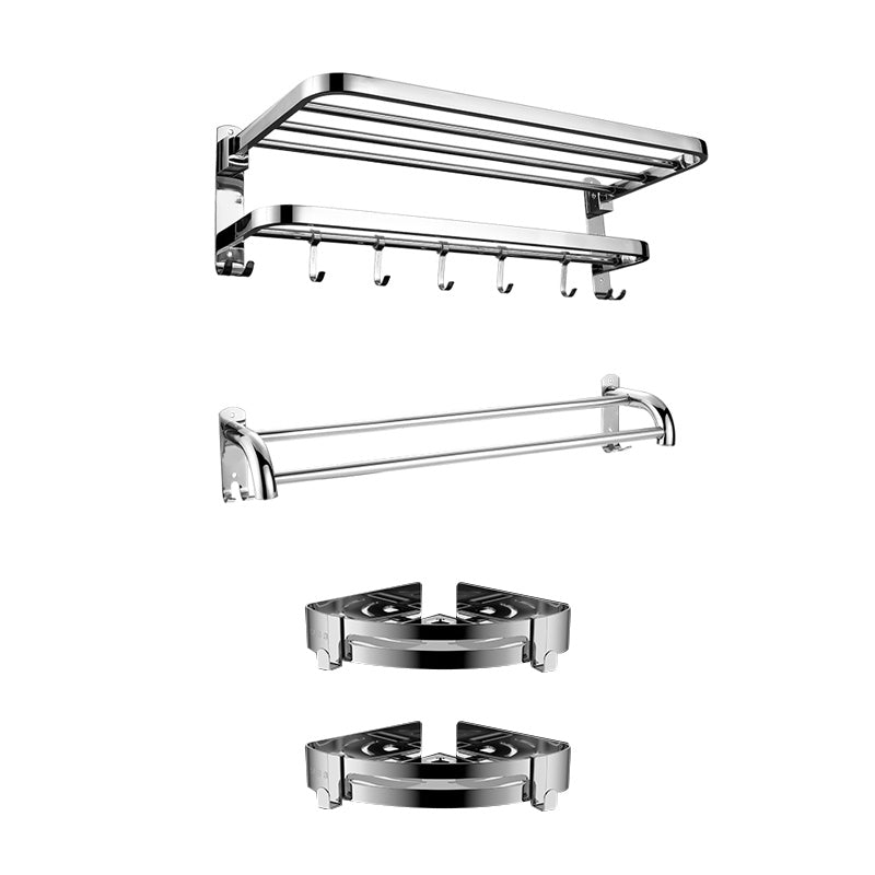 Contemporary Bath Hardware Set in Stainless Steel Chrome Robe Hooks/Towel Bar 4-Piece Set (Towel Bar) Clearhalo 'Bathroom Hardware Sets' 'Bathroom Hardware' 'Bathroom Remodel & Bathroom Fixtures' 'bathroom_hardware_sets' 'Home Improvement' 'home_improvement' 'home_improvement_bathroom_hardware_sets' 7160047