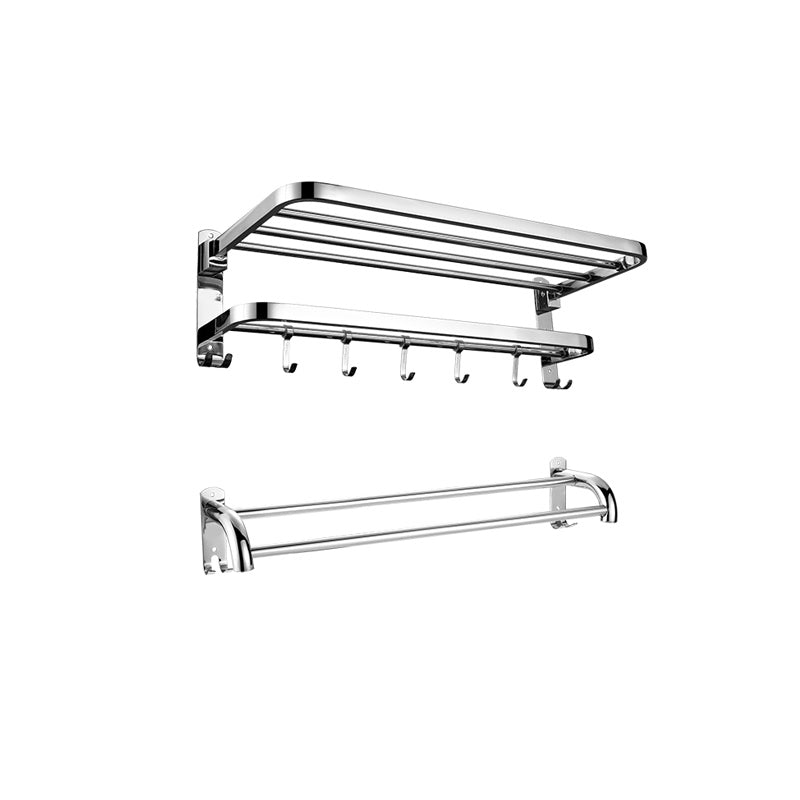 Contemporary Bath Hardware Set in Stainless Steel Chrome Robe Hooks/Towel Bar Towel Rack with Towel Bar Clearhalo 'Bathroom Hardware Sets' 'Bathroom Hardware' 'Bathroom Remodel & Bathroom Fixtures' 'bathroom_hardware_sets' 'Home Improvement' 'home_improvement' 'home_improvement_bathroom_hardware_sets' 7160048