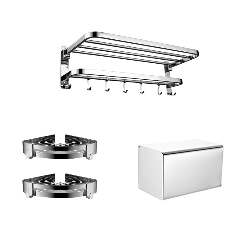 Contemporary Bath Hardware Set in Stainless Steel Chrome Robe Hooks/Towel Bar 4-Piece Set (Toilet Paper Holder) Clearhalo 'Bathroom Hardware Sets' 'Bathroom Hardware' 'Bathroom Remodel & Bathroom Fixtures' 'bathroom_hardware_sets' 'Home Improvement' 'home_improvement' 'home_improvement_bathroom_hardware_sets' 7160050