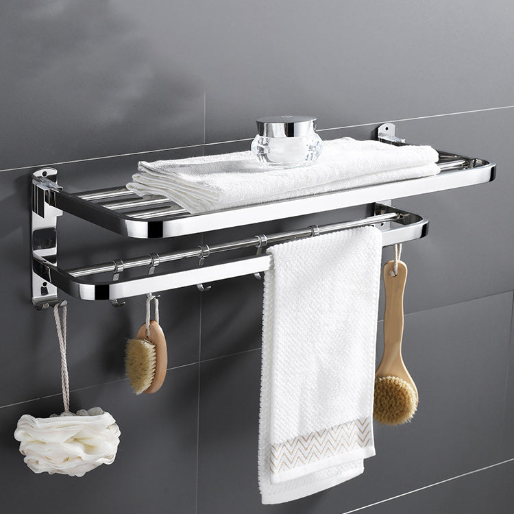 Contemporary Bath Hardware Set in Stainless Steel Chrome Robe Hooks/Towel Bar Clearhalo 'Bathroom Hardware Sets' 'Bathroom Hardware' 'Bathroom Remodel & Bathroom Fixtures' 'bathroom_hardware_sets' 'Home Improvement' 'home_improvement' 'home_improvement_bathroom_hardware_sets' 7160051