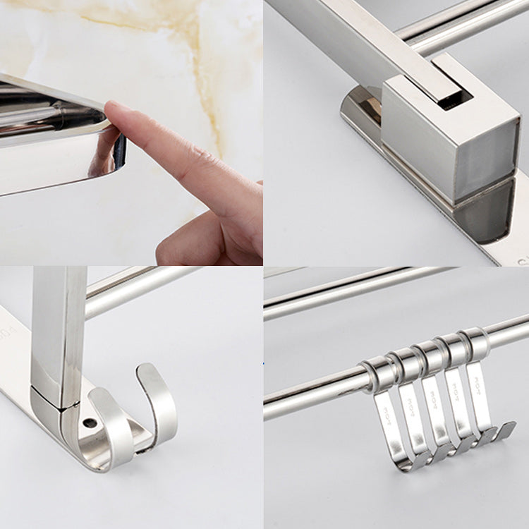 Contemporary Bath Hardware Set in Stainless Steel Chrome Robe Hooks/Towel Bar Clearhalo 'Bathroom Hardware Sets' 'Bathroom Hardware' 'Bathroom Remodel & Bathroom Fixtures' 'bathroom_hardware_sets' 'Home Improvement' 'home_improvement' 'home_improvement_bathroom_hardware_sets' 7160060