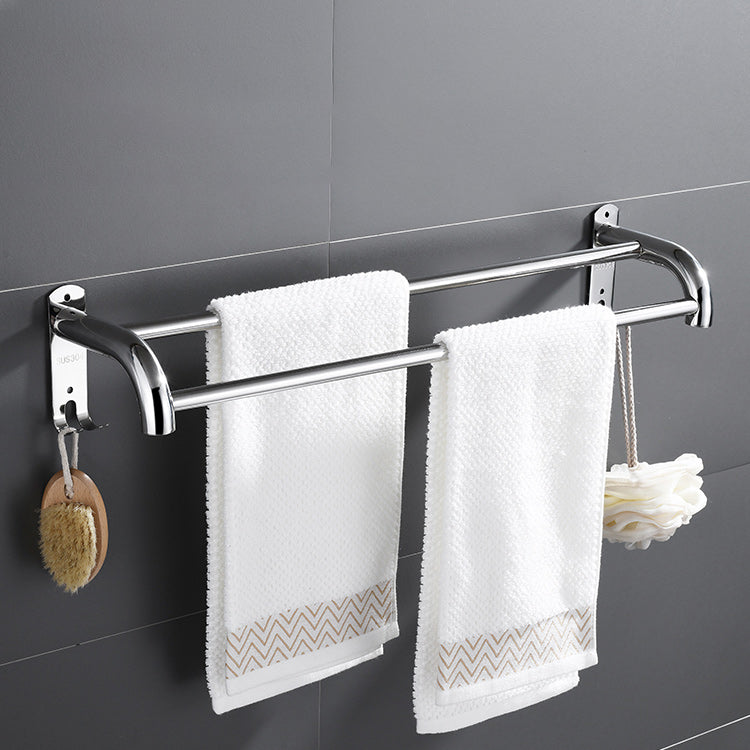 Contemporary Bath Hardware Set in Stainless Steel Chrome Robe Hooks/Towel Bar Clearhalo 'Bathroom Hardware Sets' 'Bathroom Hardware' 'Bathroom Remodel & Bathroom Fixtures' 'bathroom_hardware_sets' 'Home Improvement' 'home_improvement' 'home_improvement_bathroom_hardware_sets' 7160062