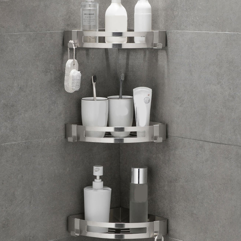 Contemporary 2/3-Piece Bathroom Accessory Set Geometric Bath Shelf in Stainless Steel Silver 3 Piece Set Triangle Clearhalo 'Bathroom Hardware Sets' 'Bathroom Hardware' 'Bathroom Remodel & Bathroom Fixtures' 'bathroom_hardware_sets' 'Home Improvement' 'home_improvement' 'home_improvement_bathroom_hardware_sets' 7160131