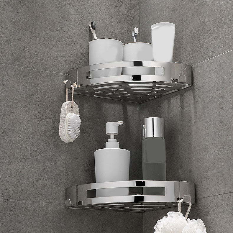 Contemporary 2/3-Piece Bathroom Accessory Set Geometric Bath Shelf in Stainless Steel Clearhalo 'Bathroom Hardware Sets' 'Bathroom Hardware' 'Bathroom Remodel & Bathroom Fixtures' 'bathroom_hardware_sets' 'Home Improvement' 'home_improvement' 'home_improvement_bathroom_hardware_sets' 7160132