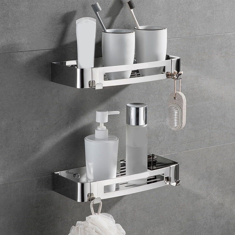Contemporary 2/3-Piece Bathroom Accessory Set Geometric Bath Shelf in Stainless Steel Clearhalo 'Bathroom Hardware Sets' 'Bathroom Hardware' 'Bathroom Remodel & Bathroom Fixtures' 'bathroom_hardware_sets' 'Home Improvement' 'home_improvement' 'home_improvement_bathroom_hardware_sets' 7160144