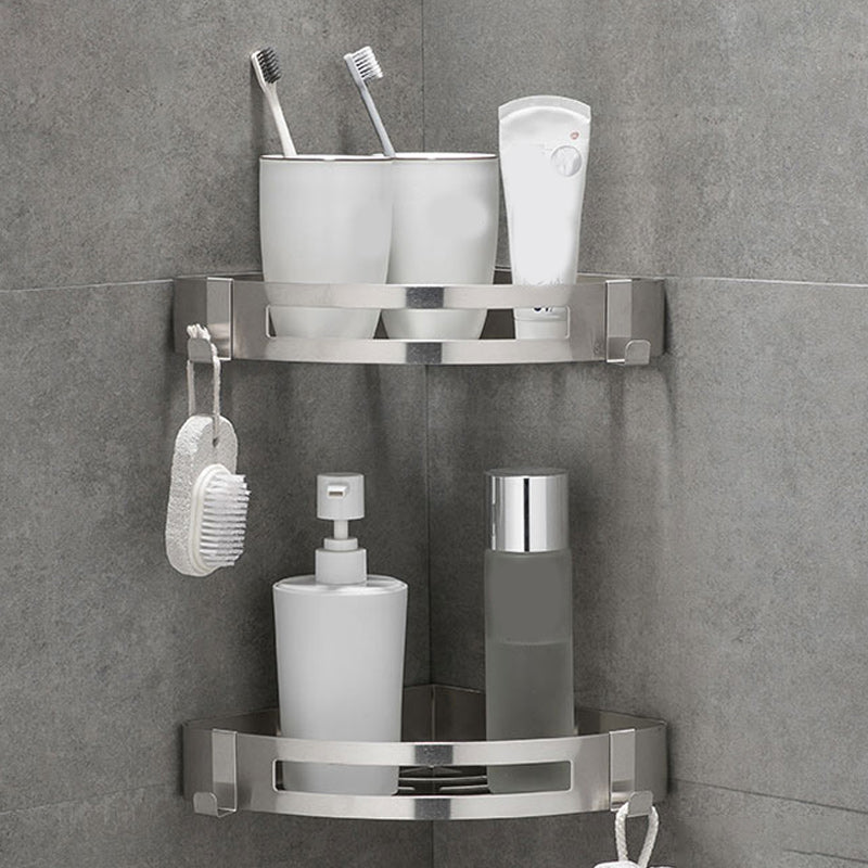 Contemporary 2/3-Piece Bathroom Accessory Set Geometric Bath Shelf in Stainless Steel Silver 2 Piece Set Triangle Clearhalo 'Bathroom Hardware Sets' 'Bathroom Hardware' 'Bathroom Remodel & Bathroom Fixtures' 'bathroom_hardware_sets' 'Home Improvement' 'home_improvement' 'home_improvement_bathroom_hardware_sets' 7160147
