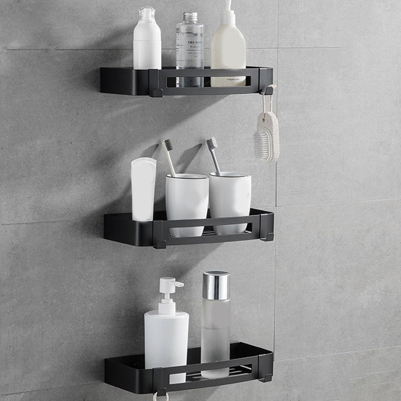 Contemporary 2/3-Piece Bathroom Accessory Set Geometric Bath Shelf in Stainless Steel Black 3 Piece Set Rectangle Clearhalo 'Bathroom Hardware Sets' 'Bathroom Hardware' 'Bathroom Remodel & Bathroom Fixtures' 'bathroom_hardware_sets' 'Home Improvement' 'home_improvement' 'home_improvement_bathroom_hardware_sets' 7160150