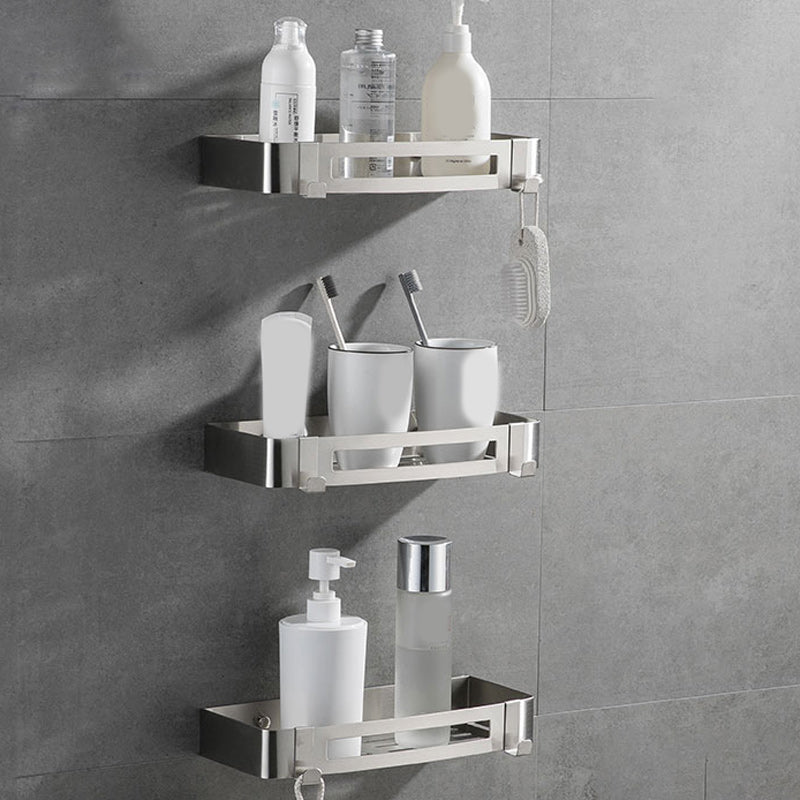 Contemporary 2/3-Piece Bathroom Accessory Set Geometric Bath Shelf in Stainless Steel Silver 3 Piece Set Rectangle Clearhalo 'Bathroom Hardware Sets' 'Bathroom Hardware' 'Bathroom Remodel & Bathroom Fixtures' 'bathroom_hardware_sets' 'Home Improvement' 'home_improvement' 'home_improvement_bathroom_hardware_sets' 7160151