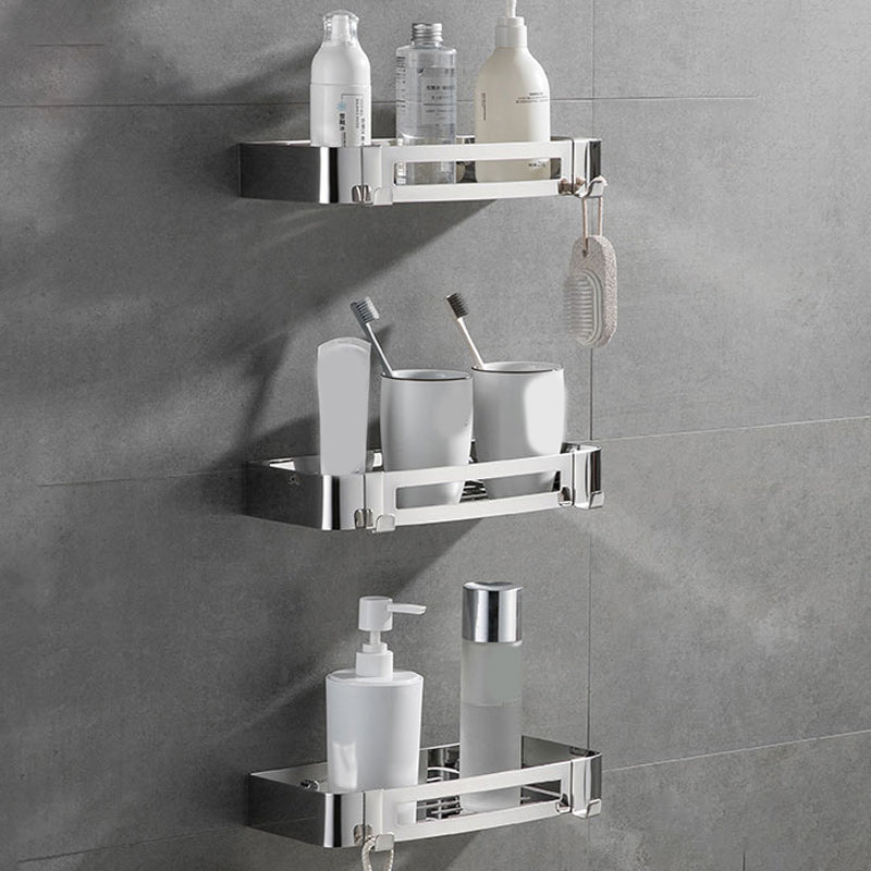 Contemporary 2/3-Piece Bathroom Accessory Set Geometric Bath Shelf in Stainless Steel Chrome 3 Piece Set Rectangle Clearhalo 'Bathroom Hardware Sets' 'Bathroom Hardware' 'Bathroom Remodel & Bathroom Fixtures' 'bathroom_hardware_sets' 'Home Improvement' 'home_improvement' 'home_improvement_bathroom_hardware_sets' 7160153