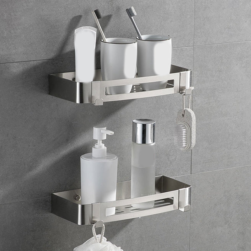 Contemporary 2/3-Piece Bathroom Accessory Set Geometric Bath Shelf in Stainless Steel Silver 2 Piece Set Rectangle Clearhalo 'Bathroom Hardware Sets' 'Bathroom Hardware' 'Bathroom Remodel & Bathroom Fixtures' 'bathroom_hardware_sets' 'Home Improvement' 'home_improvement' 'home_improvement_bathroom_hardware_sets' 7160159
