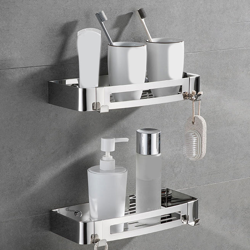 Contemporary 2/3-Piece Bathroom Accessory Set Geometric Bath Shelf in Stainless Steel Chrome 2 Piece Set Rectangle Clearhalo 'Bathroom Hardware Sets' 'Bathroom Hardware' 'Bathroom Remodel & Bathroom Fixtures' 'bathroom_hardware_sets' 'Home Improvement' 'home_improvement' 'home_improvement_bathroom_hardware_sets' 7160161