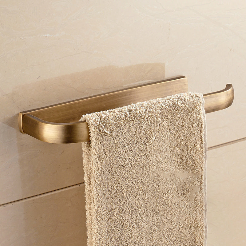 Brushed Brass 4-Piece Bathroom Accessory Set Vintage Bronze Bath Shelf/Towel Bar Towel Ring Clearhalo 'Bathroom Hardware Sets' 'Bathroom Hardware' 'Bathroom Remodel & Bathroom Fixtures' 'bathroom_hardware_sets' 'Home Improvement' 'home_improvement' 'home_improvement_bathroom_hardware_sets' 7160195