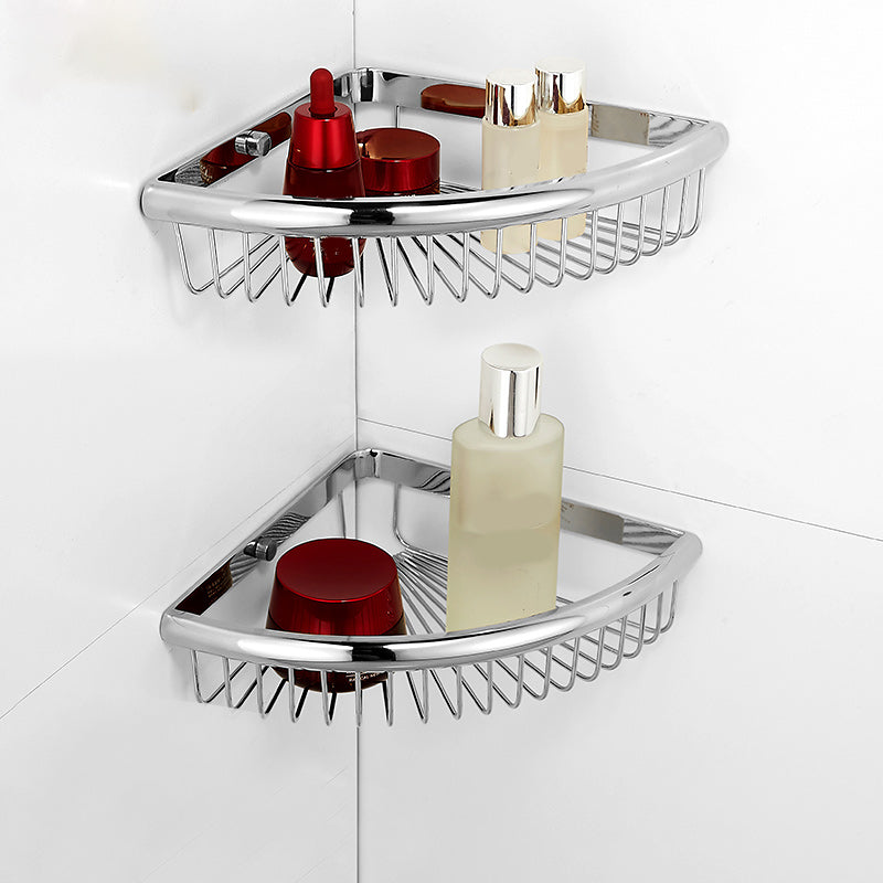 2 Piece Brass Modern Bathroom Hardware Set Bath Shelf in Polished Silver 2 Piece Set Triangular Bath Shelf Clearhalo 'Bathroom Hardware Sets' 'Bathroom Hardware' 'Bathroom Remodel & Bathroom Fixtures' 'bathroom_hardware_sets' 'Home Improvement' 'home_improvement' 'home_improvement_bathroom_hardware_sets' 7160283