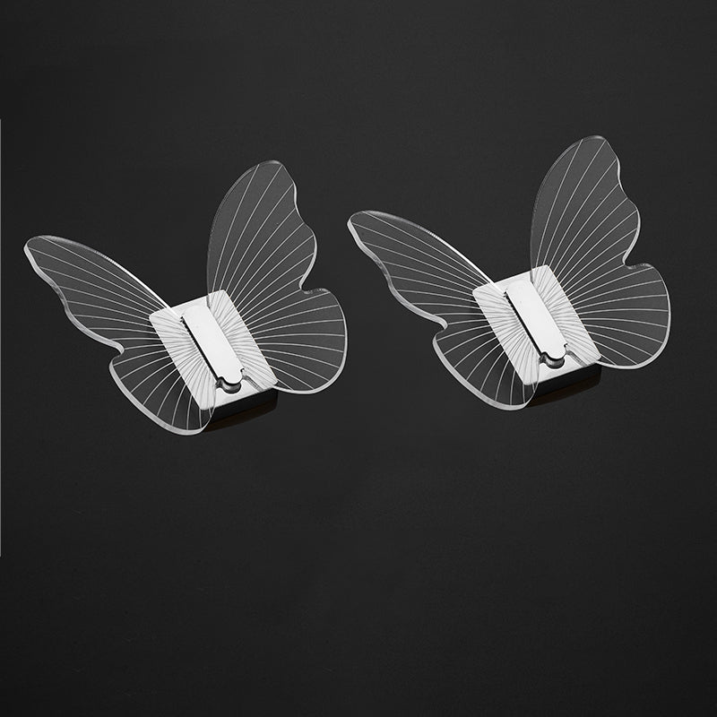 Modern Brass Bathroom Accessory Set Acrylic Butterfly Themed Robe Hooks Silver 2 Piece Set Clearhalo 'Bathroom Hardware Sets' 'Bathroom Hardware' 'Bathroom Remodel & Bathroom Fixtures' 'bathroom_hardware_sets' 'Home Improvement' 'home_improvement' 'home_improvement_bathroom_hardware_sets' 7160308