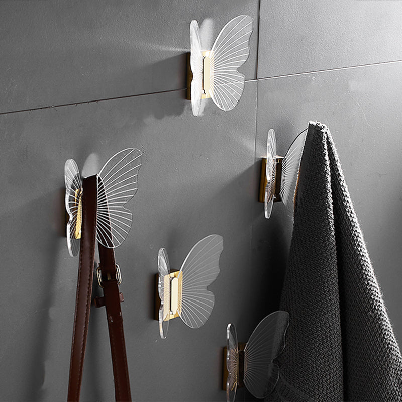 Modern Brass Bathroom Accessory Set Acrylic Butterfly Themed Robe Hooks Clearhalo 'Bathroom Hardware Sets' 'Bathroom Hardware' 'Bathroom Remodel & Bathroom Fixtures' 'bathroom_hardware_sets' 'Home Improvement' 'home_improvement' 'home_improvement_bathroom_hardware_sets' 7160309