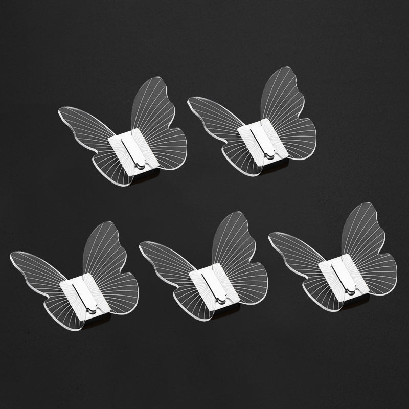 Modern Brass Bathroom Accessory Set Acrylic Butterfly Themed Robe Hooks Silver 5 Piece Set Clearhalo 'Bathroom Hardware Sets' 'Bathroom Hardware' 'Bathroom Remodel & Bathroom Fixtures' 'bathroom_hardware_sets' 'Home Improvement' 'home_improvement' 'home_improvement_bathroom_hardware_sets' 7160313