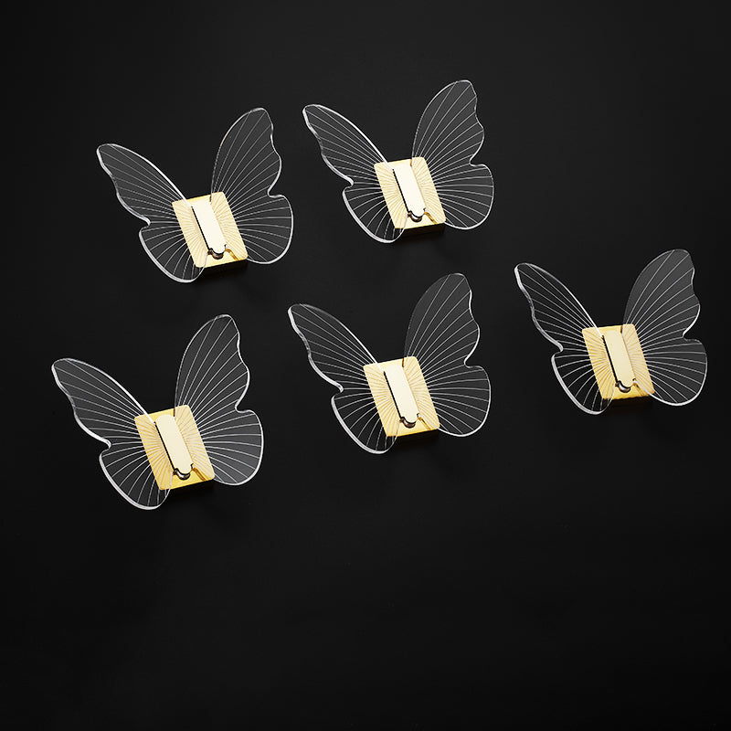 Modern Brass Bathroom Accessory Set Acrylic Butterfly Themed Robe Hooks Gold 5 Piece Set Clearhalo 'Bathroom Hardware Sets' 'Bathroom Hardware' 'Bathroom Remodel & Bathroom Fixtures' 'bathroom_hardware_sets' 'Home Improvement' 'home_improvement' 'home_improvement_bathroom_hardware_sets' 7160317