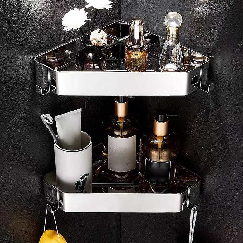 2-Piece Stainless Steel Bathroom Accessory Set 11.8" W Triangle Bath Shelf Chrome 2 Piece Set Clearhalo 'Bathroom Hardware Sets' 'Bathroom Hardware' 'Bathroom Remodel & Bathroom Fixtures' 'bathroom_hardware_sets' 'Home Improvement' 'home_improvement' 'home_improvement_bathroom_hardware_sets' 7160323