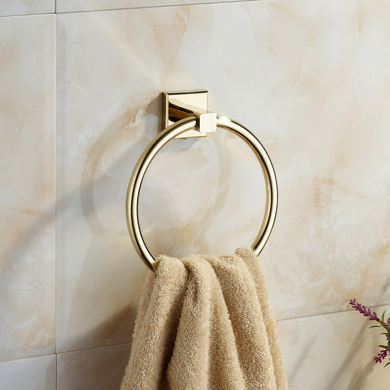 Polished Brass Classic Bathroom Accessory with Bath Shelf/Towel Bar & Paper Holder Towel Ring Clearhalo 'Bathroom Hardware Sets' 'Bathroom Hardware' 'Bathroom Remodel & Bathroom Fixtures' 'bathroom_hardware_sets' 'Home Improvement' 'home_improvement' 'home_improvement_bathroom_hardware_sets' 7160341