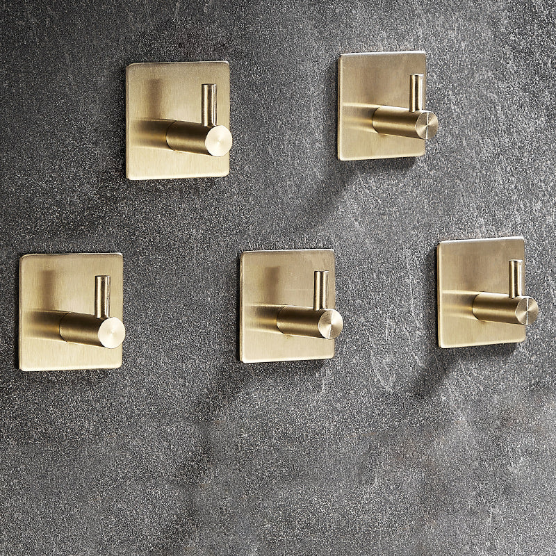 Modern Bathroom Accessory Set Metal Robe Hooks in Polished Chrome/Gold Gold Square 5 Piece Set Clearhalo 'Bathroom Hardware Sets' 'Bathroom Hardware' 'Bathroom Remodel & Bathroom Fixtures' 'bathroom_hardware_sets' 'Home Improvement' 'home_improvement' 'home_improvement_bathroom_hardware_sets' 7160397