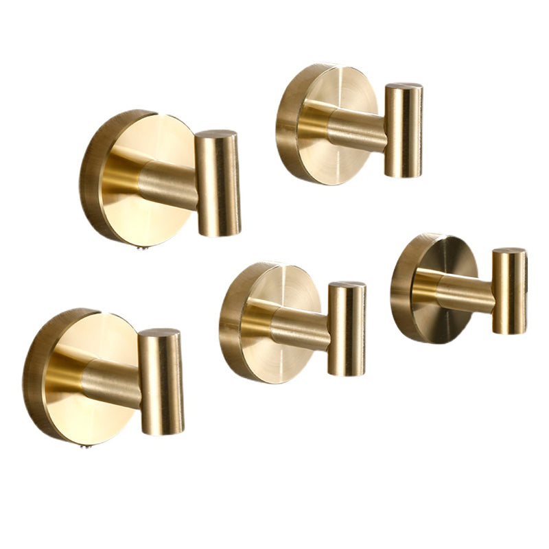 Modern Bathroom Accessory Set Metal Robe Hooks in Polished Chrome/Gold Gold Round 5 Piece Set Clearhalo 'Bathroom Hardware Sets' 'Bathroom Hardware' 'Bathroom Remodel & Bathroom Fixtures' 'bathroom_hardware_sets' 'Home Improvement' 'home_improvement' 'home_improvement_bathroom_hardware_sets' 7160402