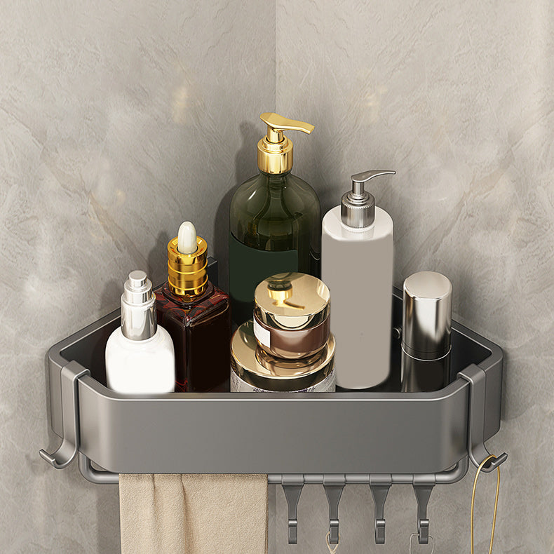 Matte Grey Bathroom Accessory Set Modern 3 - Piece Bath Shelf 1 Piece Triangle Bath Shelf (with Hook) Clearhalo 'Bathroom Hardware Sets' 'Bathroom Hardware' 'Bathroom Remodel & Bathroom Fixtures' 'bathroom_hardware_sets' 'Home Improvement' 'home_improvement' 'home_improvement_bathroom_hardware_sets' 7160420