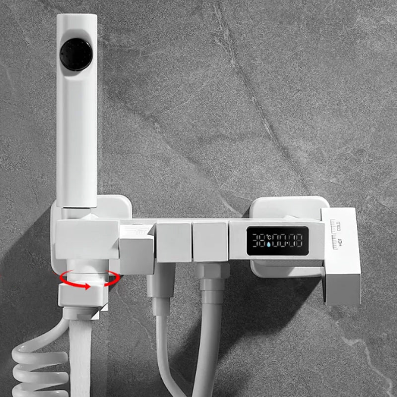 Swivel Shower System White Square Shower Hose Wall Mount Slide Bar Included Shower System Rotary Water Outlet 2 Slide Bar Not Included Clearhalo 'Bathroom Remodel & Bathroom Fixtures' 'Home Improvement' 'home_improvement' 'home_improvement_shower_faucets' 'Shower Faucets & Systems' 'shower_faucets' 'Showers & Bathtubs Plumbing' 'Showers & Bathtubs' 7160454